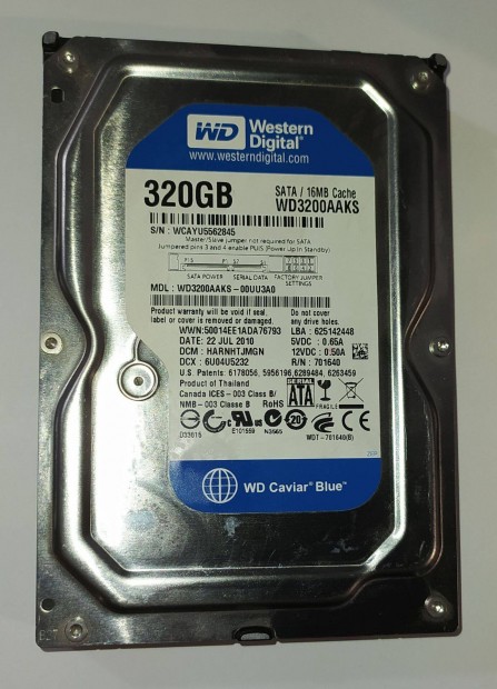 WD Western Digital 320GB HDD merevlemez SATA 3.5" 100/100 #2845