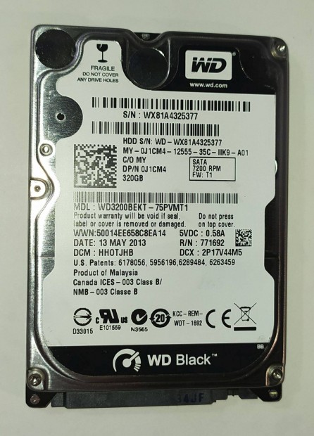 WD Western Digital 320GB laptop / notebook HDD merevlemez SATA 2.5" 10