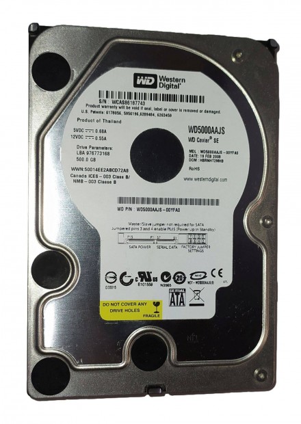 WD Western Digital 500GB HDD merevlemez SATA 3.5" 100/100 #7743