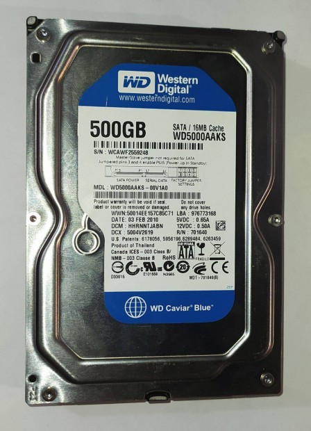 WD Western Digital 500GB HDD merevlemez SATA 3.5" 100/100 #9248