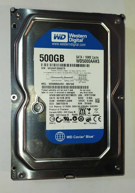 WD Western Digital 500GB HDD merevlemez SATA 3.5" 100/100 #9270