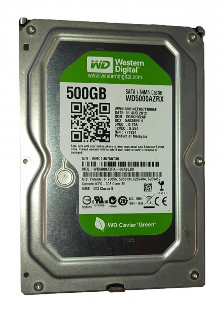 WD Western Digital 500GB HDD merevlemez SATA 3.5" 100/100 #9739