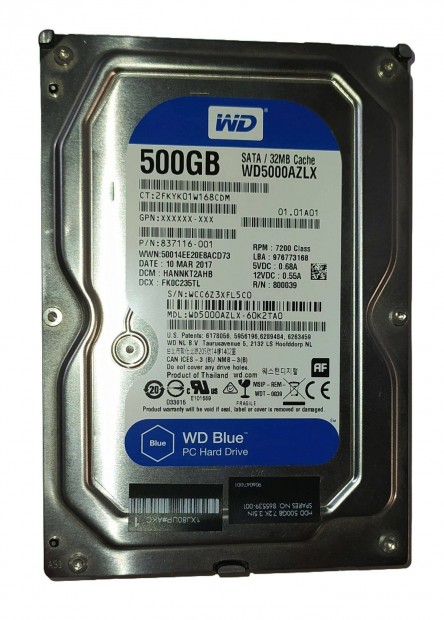 WD Western Digital 500GB HDD merevlemez SATA 3.5" 100/100 #L5C0