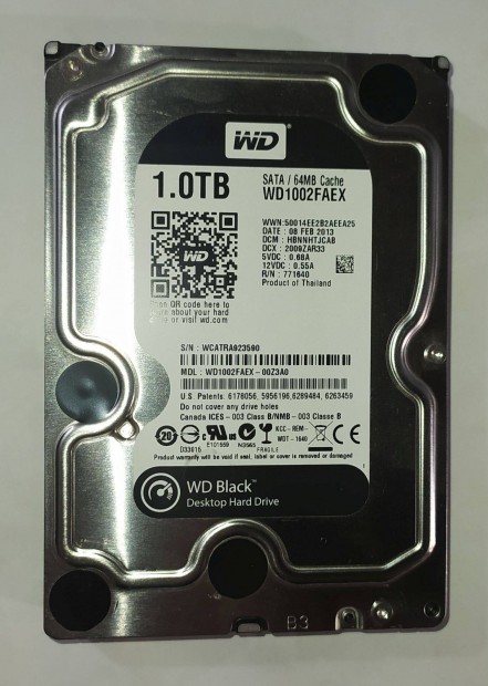 WD Western Digital Black 1TB HDD merevlemez SATA 3.5" 100/100 #3590