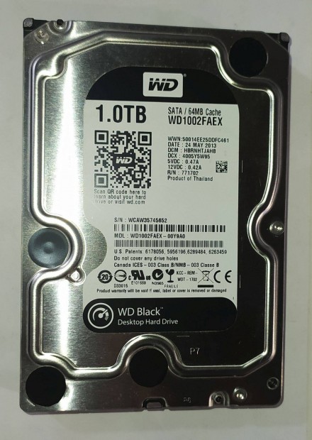 WD Western Digital Black 1TB HDD merevlemez SATA 3.5" 100/100 #5652