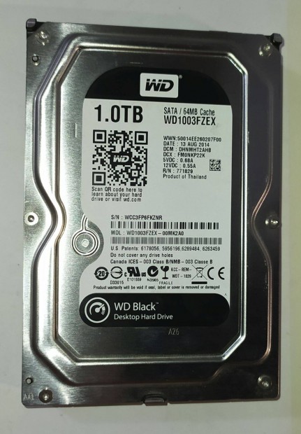 WD Western Digital Black 1TB HDD merevlemez SATA 3.5" 100/100 #Kznr