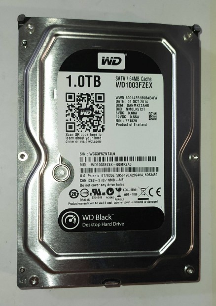 WD Western Digital Black 1TB HDD merevlemez SATA 3.5" 100/100 #Tjl9