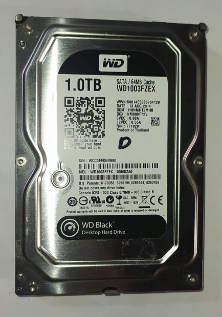 WD Western Digital Black 1TB HDD merevlemez SATA 3.5" 100/100 #V990