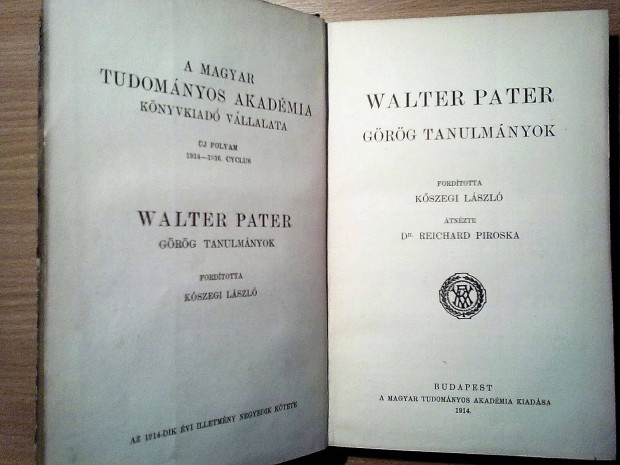 Walter Pater: Grg tanulmnyok (1914-es kiads)