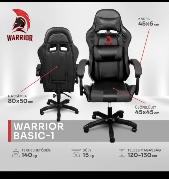 Warrior gamer szk, forgszk fekete (Gamer-BASIC-1-Black).