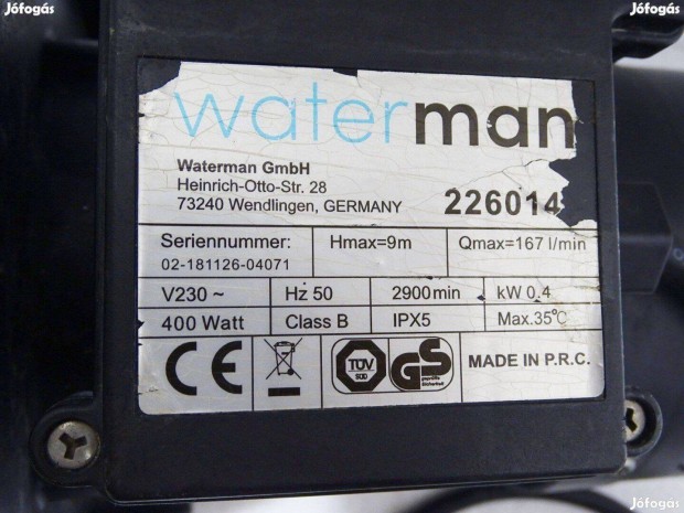 Waterman medence vzforgat szivatty 10m3 / ra 400 Watt