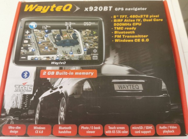Wayteq x920BT GPS navigáció FM Transmitter Bluetooth 16 GB memóriakárt