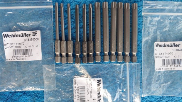 Weidmller Wiha Torx bit E6.3 1/4" 70mm T15 T20 T40 j