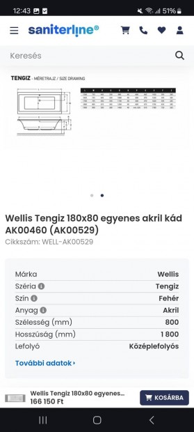 Wellis Tengiz 180x80 egyenes akril kd