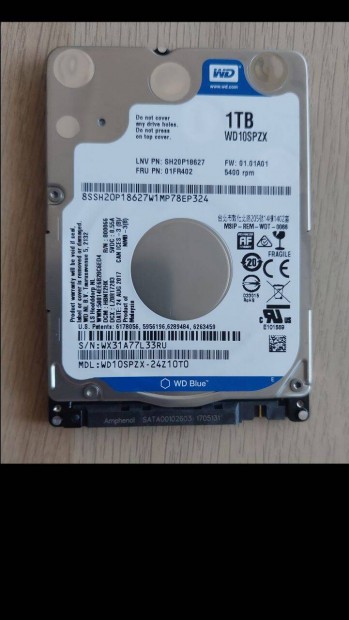 Western Digital 1 TB laptop, notebook merevlemez, HDD 2,5"