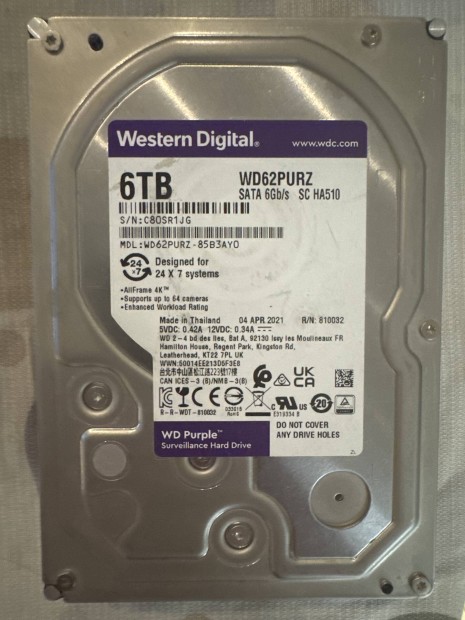 Western Digital 6TB szuperj lemez WD62Purz