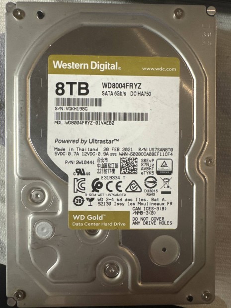 Western Digital 8TB merevlemez Gold WD8004Fryz