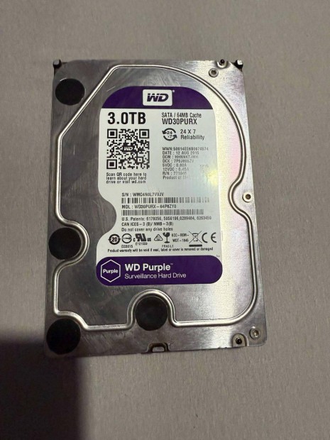 Western Digital Purple 3TB HDD merevlemez 100/100 llapotban