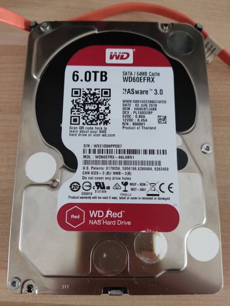 Western Digital Red 3.5 6TB 5400rpm 64MB SATA3 HDD (WD60Efrx) elad!