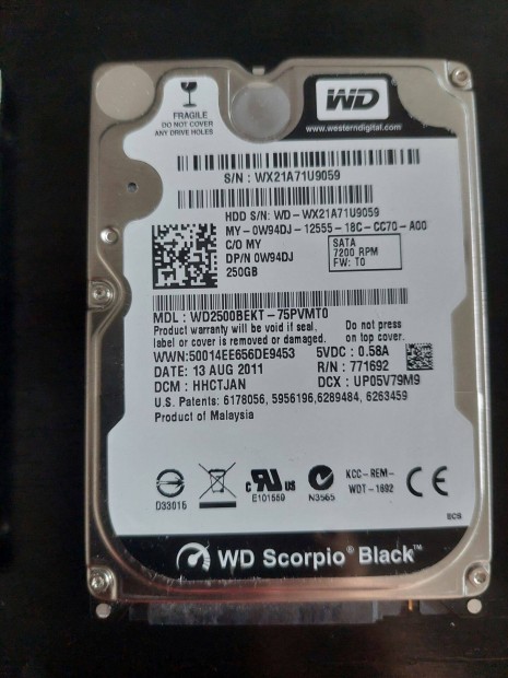 Western Digital Scorpio 250GB 16MB 7200rpm SATA (WD2500Bekt) HDD