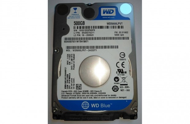 Western Digital Scorpio Blue WD5000Lpvt 500 GB merevlemez