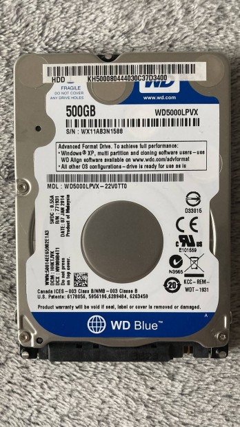 Western Digital WD Blue 2.5 500GB SATA3 WD5000Lpvx 100/100 jszer HDD