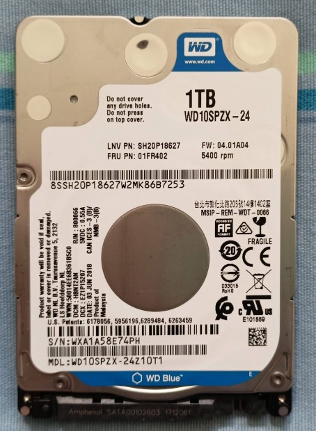 Western Digital WD Blue 2.5" 1TB SATA3 5400rpm laptop merevlemez