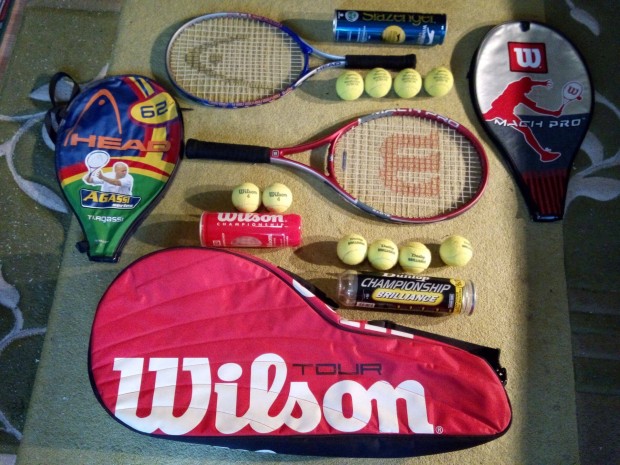 Wilson s Agassi Head t, 10db labda, hordtskval csomagban +ajndk