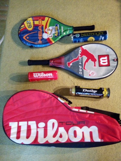 Wilson s Agassi Head t, 10db labda, hordtskval csomagban +ajndk