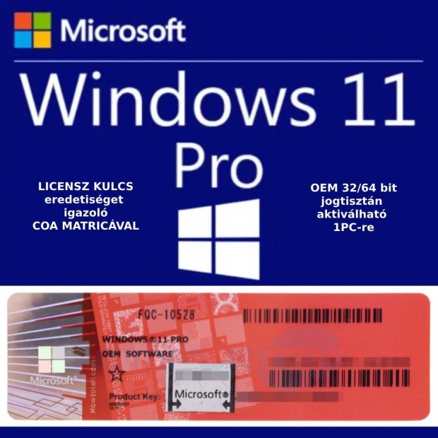 Windows 11 Pro OEM Licensz kulcs eredetisget igazol matricval