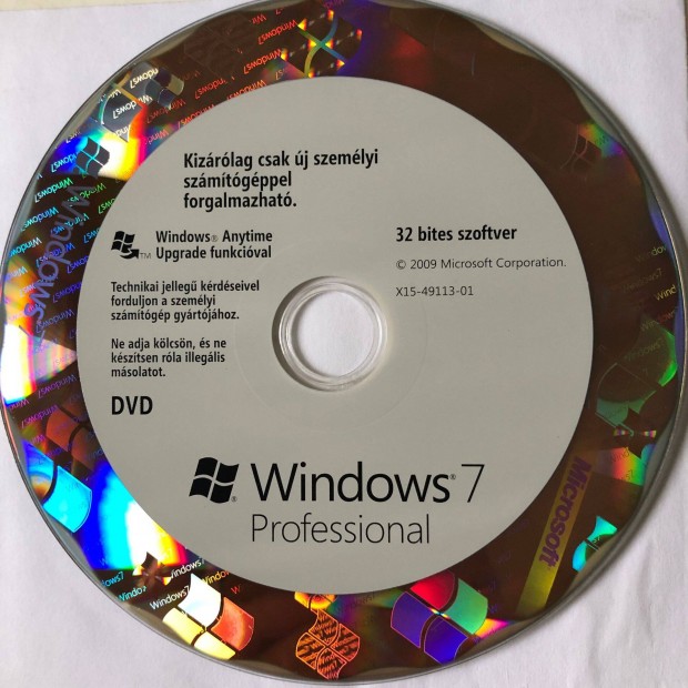 Windows 7 Professional teleptlemez + licensz kulcs, magyar