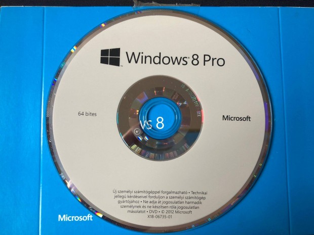 Windows 8 Pro 64 bites teleptlemez, magyar nyelv + licensz kulcs