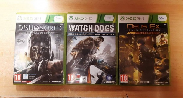 XB-360 Dishonored, Watch Dogs, Deus Ex Xbox 360 jtkok !