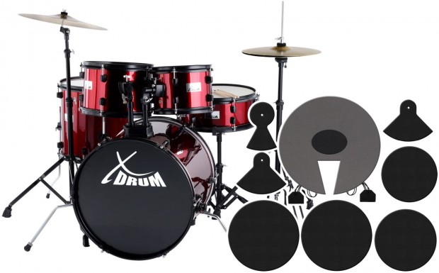 XDrum Rookie 20" stdi dob piros sznben + hangszigetel szett