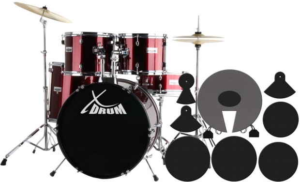 XDrum Semi 20" stdi dob szett, rzs piros sznben + hangszigetel