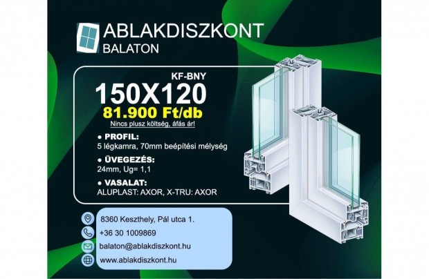 X-TRU 150x120 bukó-nyíló műanyag ablak 2 rétegű üvegezéssel Raktárról