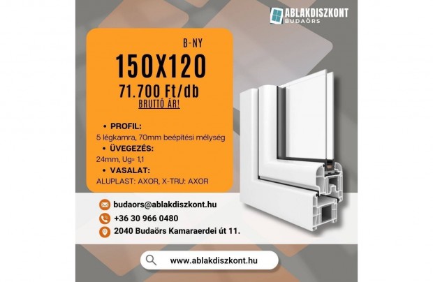 X-TRU 150x120 buk�-ny�l� m�anyag ablak 2 r�teg� �vegez�ssel Rakt�rr�l