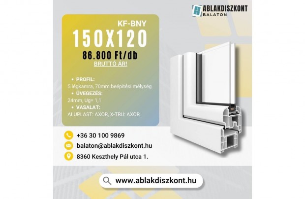 X-TRU 150x120 m�anyag ablak 2 r�teg� �vegez�ssel Rakt�rr�l azonnal