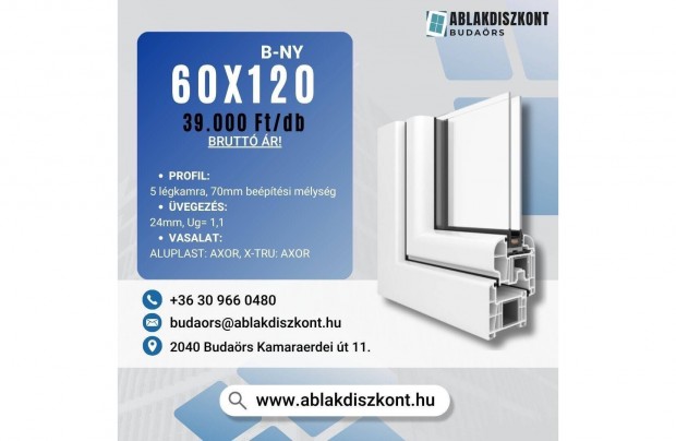 X-TRU 60x120 bukó-nyíló műanyag ablak 2 rétegű üvegezéssel Raktárról