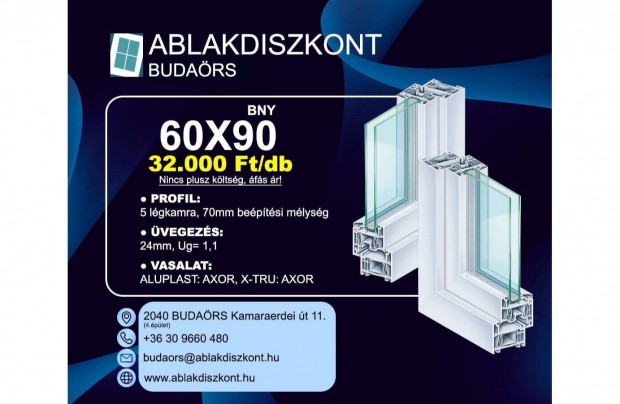 X-TRU 60x90 bukó-nyíló műanyag ablak 2 rétegű üvegezéssel