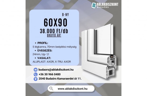 X-TRU 60x90 buk�-ny�l� m�anyag ablak 2 r�teg� �vegez�ssel rakt�rr�l