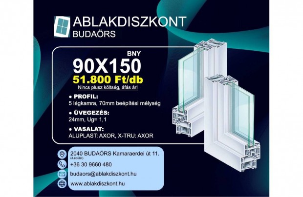 X-TRU 90x150 bukó-nyíló műanyag ablak 2 rétegű üvegezéssel