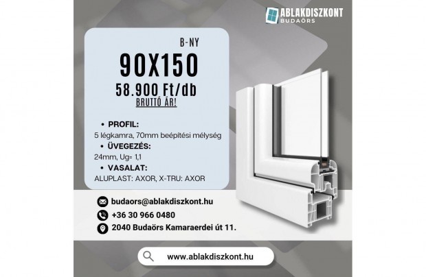 X-TRU 90x150 buk�-ny�l� m�anyag ablak 2 r�teg� �vegez�ssel rakt�rr�l