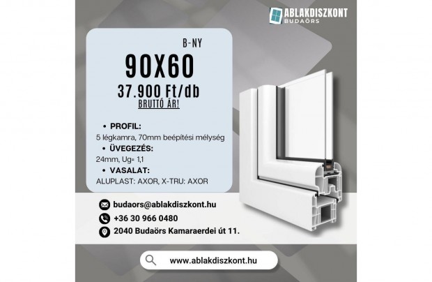 X-TRU 90x60 buk�-ny�l� m�anyag ablak 2 r�teg� �vegez�ssel Rakt�rr�l