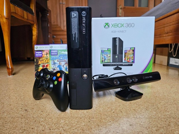 Xbox 360 E 4 GB + Kinect + 2 db jtk