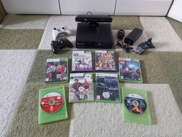 Xbox 360 E Slim 250GB 2db Kontroller Kinect Szenzor Jtkok