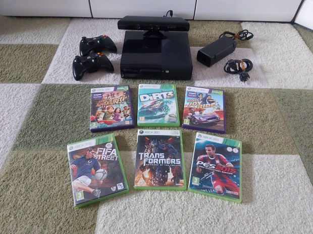 Xbox 360 E Slim 250GB 2db kontrollerrel Kinect Szenzorral Jtkokkal