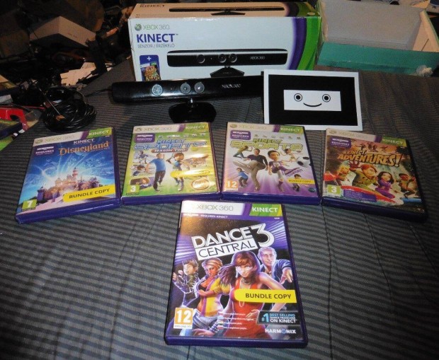 Xbox 360 Kinect Szenzor 5 Játékkal, Kalibrációs Kártyával, 1 Év Gari