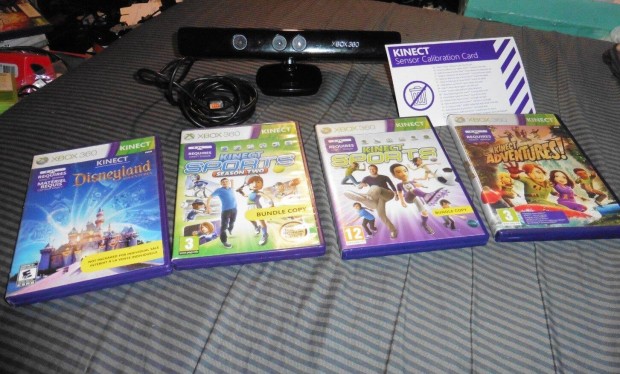 Xbox 360 Kinect Szenzor, 4 Játékkal, Kalibrációs Kártyával, 1 Év Gari