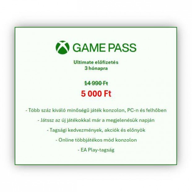Xbox Game Pass Ultimate 3 hnapos elfizets
